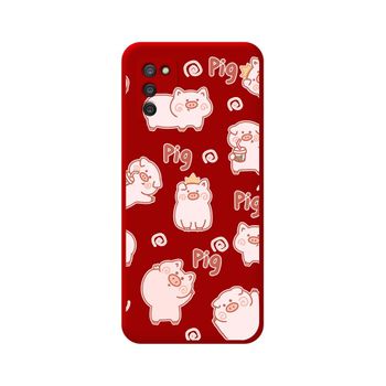 Funda Silicona Líquida Roja Samsung Galaxy A03s Diseño Cerdos