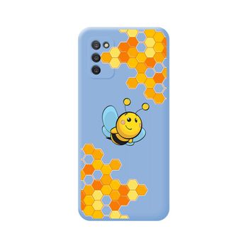 Funda Silicona Líquida Azul Samsung Galaxy A03s Diseño Abeja