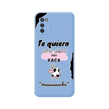 Funda Silicona Líquida Azul Samsung Galaxy A03s Diseño Vaca