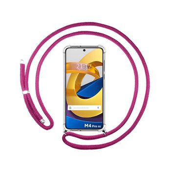 Funda Colgante Transparente Xiaomi Poco M4 Pro 5g Con Cordon Rosa Fucsia