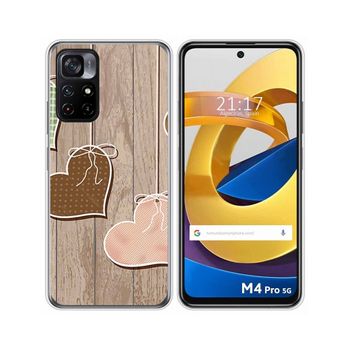 Funda Silicona Xiaomi Poco M4 Pro 5g Diseño Corazones Madera