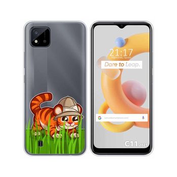 Funda Silicona Transparente Realme C11 2021 Diseño Tigre