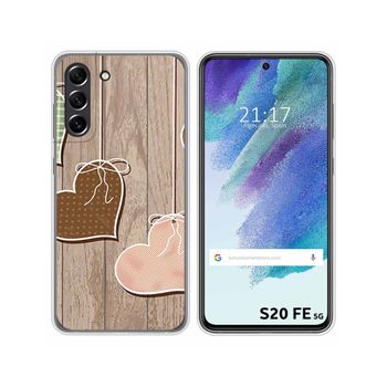 Funda Silicona Samsung Galaxy S21 Fe 5g Diseño Corazones Madera