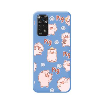 Funda Silicona Líquida Azul Para Xiaomi Redmi Note 11 / 11s Diseño Cerdos