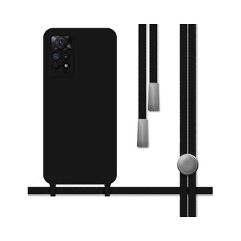 Funda Silicona Líquida Con Cordón Para Xiaomi Redmi Note 11 Pro / 11 Pro 5g Color Negra