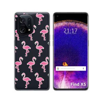 Funda Silicona Transparente Para Oppo Find X5 5g Diseño Flamenco