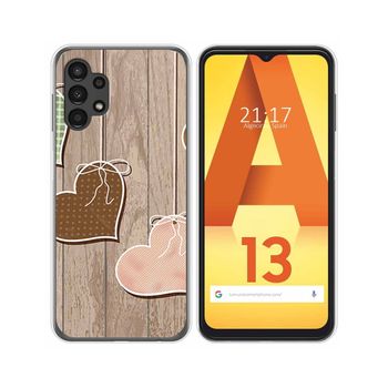 Funda Silicona Para Samsung Galaxy A13 4g Diseño Corazones Madera