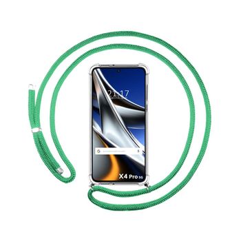 Funda Colgante Transparente Para Xiaomi Poco X4 Pro 5g Con Cordon Verde Agua