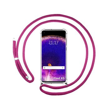 Funda Colgante Transparente Para Oppo Find X5 5g Con Cordon Rosa Fucsia