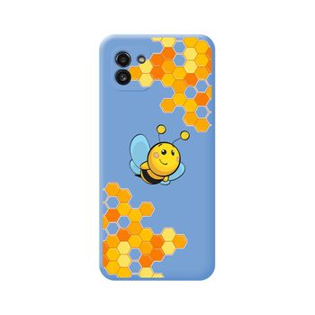 Funda Silicona Líquida Azul Para Samsung Galaxy A03 Diseño Abeja