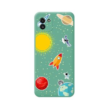 Funda Silicona Líquida Verde Para Samsung Galaxy A03 Diseño Espacio