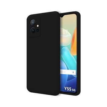 Funda Silicona Líquida Ultra Suave Para Vivo Y55 5g Color Negra