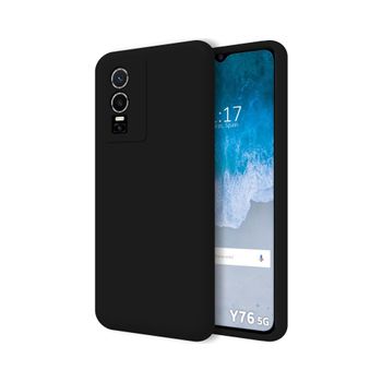 Funda Silicona Líquida Ultra Suave Para Vivo Y76 5g Color Negra