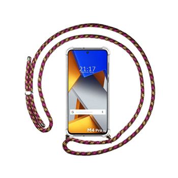 Funda Colgante Transparente Para Xiaomi Poco M4 Pro 4g Con Cordon Rosa / Dorado