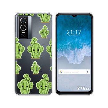 Funda Silicona Transparente Para Vivo Y76 5g Diseño Cactus