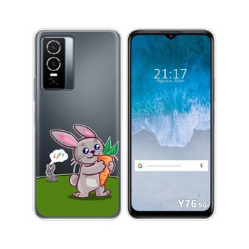 Funda Silicona Transparente Para Vivo Y76 5g Diseño Conejo