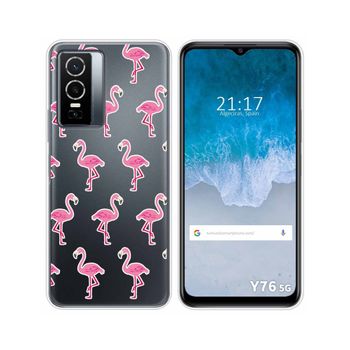 Funda Silicona Transparente Para Vivo Y76 5g Diseño Flamenco