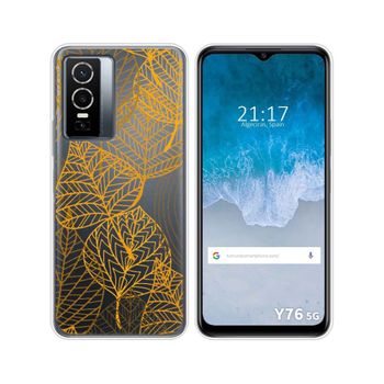 Funda Silicona Transparente Para Vivo Y76 5g Diseño Hojas