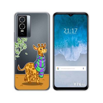 Funda Silicona Transparente Para Vivo Y76 5g Diseño Jirafa