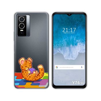 Funda Silicona Transparente Para Vivo Y76 5g Diseño Leopardo