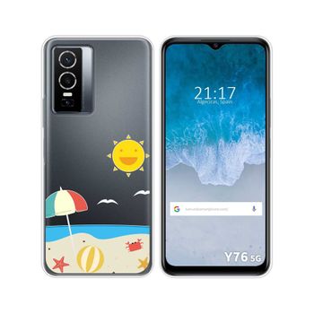 Funda Silicona Transparente Para Vivo Y76 5g Diseño Playa