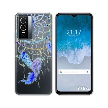 Funda Silicona Transparente Para Vivo Y76 5g Diseño Plumas