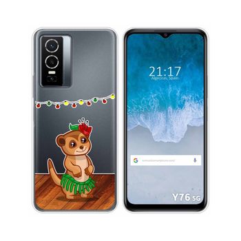 Funda Silicona Transparente Para Vivo Y76 5g Diseño Suricata