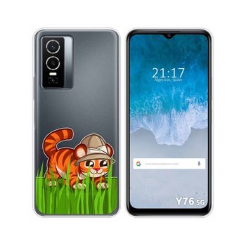 Funda Silicona Transparente Para Vivo Y76 5g Diseño Tigre