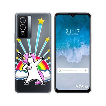 Funda Silicona Transparente Para Vivo Y76 5g Diseño Unicornio