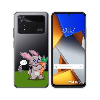 Funda Silicona Transparente Para Xiaomi Poco M4 Pro 4g Diseño Conejo