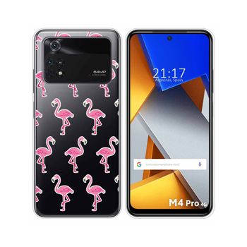 Funda Silicona Transparente Para Xiaomi Poco M4 Pro 4g Diseño Flamenco