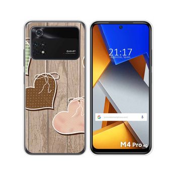 Funda Silicona Para Xiaomi Poco M4 Pro 4g Diseño Corazones Madera