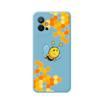 Funda Silicona Líquida Azul Para Vivo Y55 5g Diseño Abeja