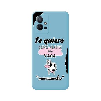 Funda Silicona Líquida Azul Para Vivo Y55 5g Diseño Vaca