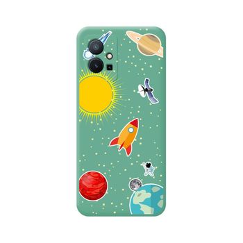 Funda Silicona Líquida Verde Para Vivo Y55 5g Diseño Espacio