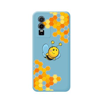 Funda Silicona Líquida Azul Para Vivo Y76 5g Diseño Abeja