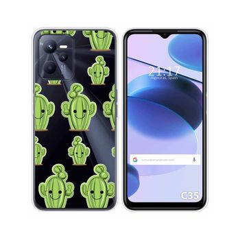 Funda Silicona Transparente Para Realme C35 Diseño Cactus