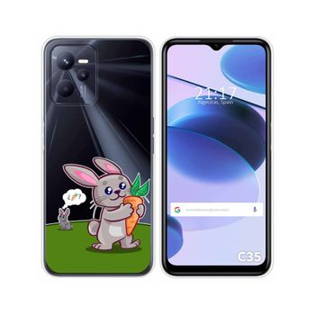 Funda Silicona Transparente Para Realme C35 Diseño Conejo