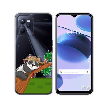 Funda Silicona Transparente Para Realme C35 Diseño Panda