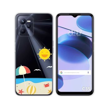 Funda Silicona Transparente Para Realme C35 Diseño Playa