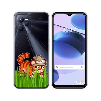 Funda Silicona Transparente Para Realme C35 Diseño Tigre