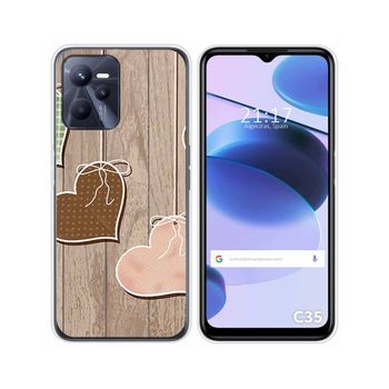 Funda Silicona Para Realme C35 Diseño Corazones Madera