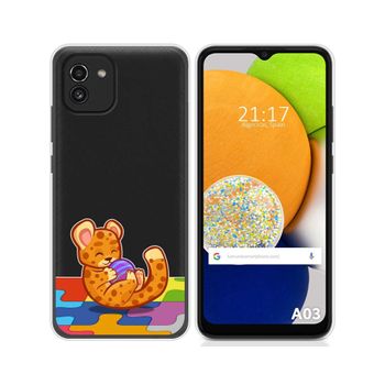 Funda Silicona Transparente Para Samsung Galaxy A03 Diseño Leopardo