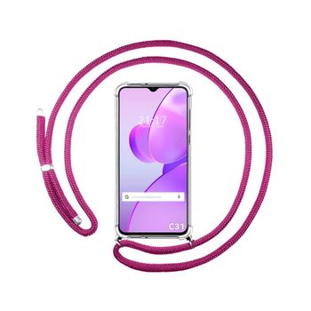 Funda Colgante Transparente Para Realme C31 Con Cordon Rosa Fucsia