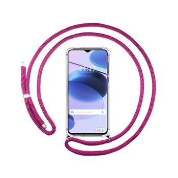 Funda Colgante Transparente Para Realme C35 Con Cordon Rosa Fucsia