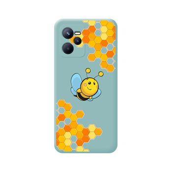 Funda Silicona Líquida Azul Para Realme C35 Diseño Abeja