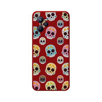 Funda Silicona Líquida Roja Para Realme C35 Diseño Catrina