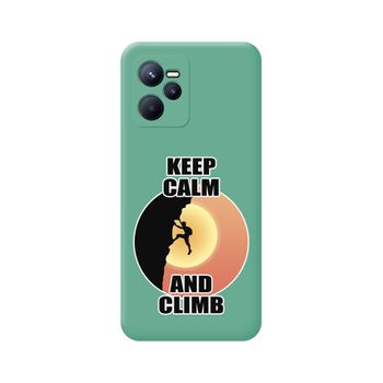 Funda Silicona Líquida Verde Para Realme C35 Diseño Hombre Escalada