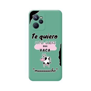 Funda Silicona Líquida Verde Para Realme C35 Diseño Vaca