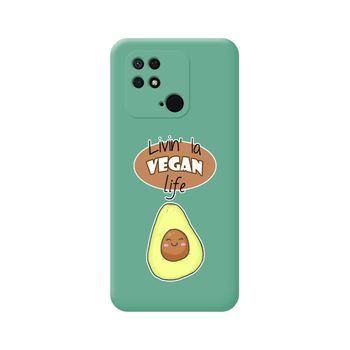 Funda Silicona Líquida Verde Para Xiaomi Redmi 10c Diseño Vegan Life